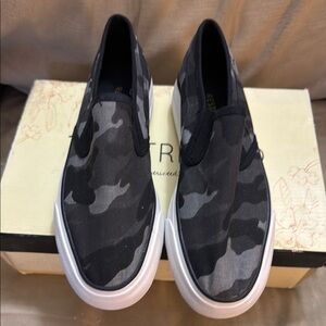 Restricted Black Camo Slip On Sneakers